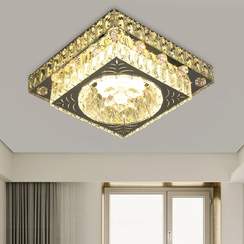 Premium Kwaliteit Vierkante veranda inbouwlamp modernistisch geslepen kristal LED-nikkel plafondmontagelicht