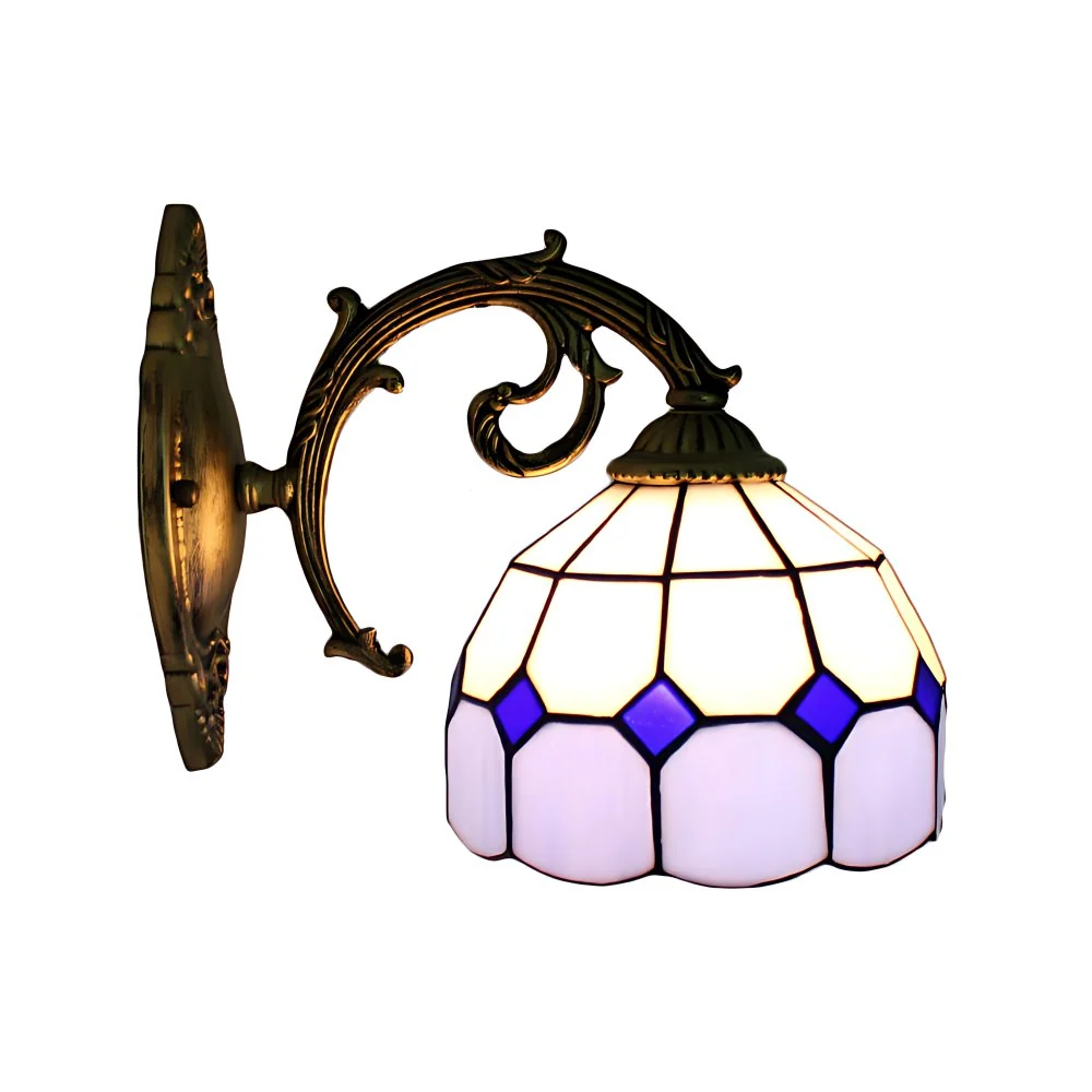 Premium Kwaliteit Wandkandelaar met gebogen arm en kom, glas--loodkap, 1-lichts Tiffany-wandverlichting