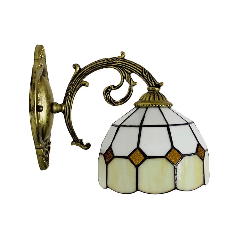 Premium Kwaliteit Wandkandelaar met gebogen arm en kom, glas--loodkap, 1-lichts Tiffany-wandverlichting