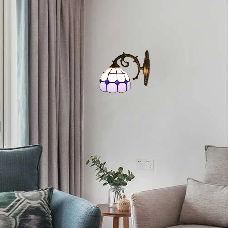 Premium Kwaliteit Wandkandelaar met gebogen arm en kom, glas--loodkap, 1-lichts Tiffany-wandverlichting