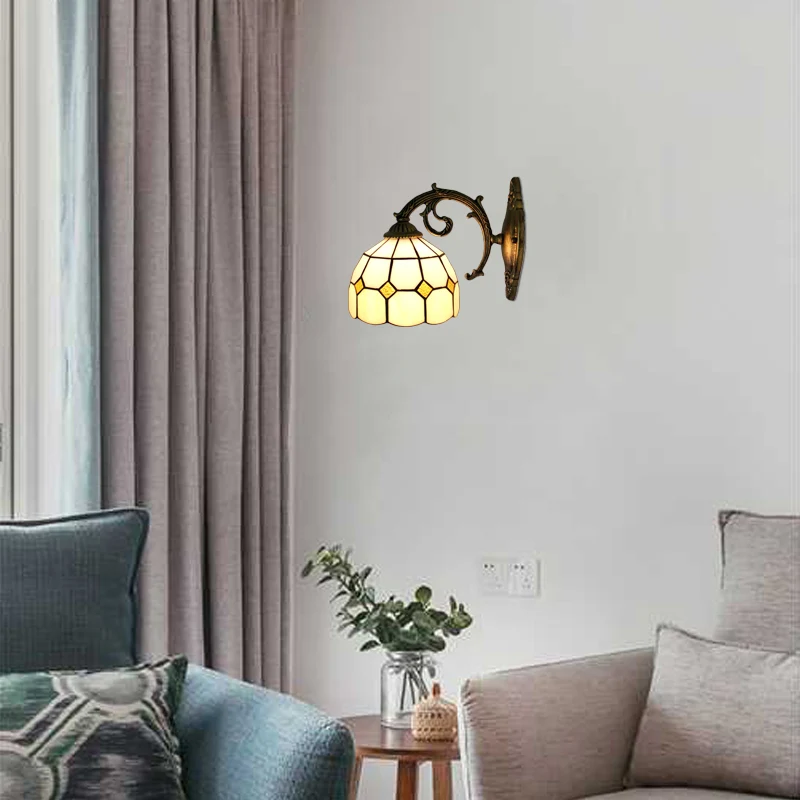 Premium Kwaliteit Wandkandelaar met gebogen arm en kom, glas--loodkap, 1-lichts Tiffany-wandverlichting