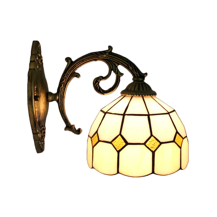 Premium Kwaliteit Wandkandelaar met gebogen arm en kom, glas--loodkap, 1-lichts Tiffany-wandverlichting