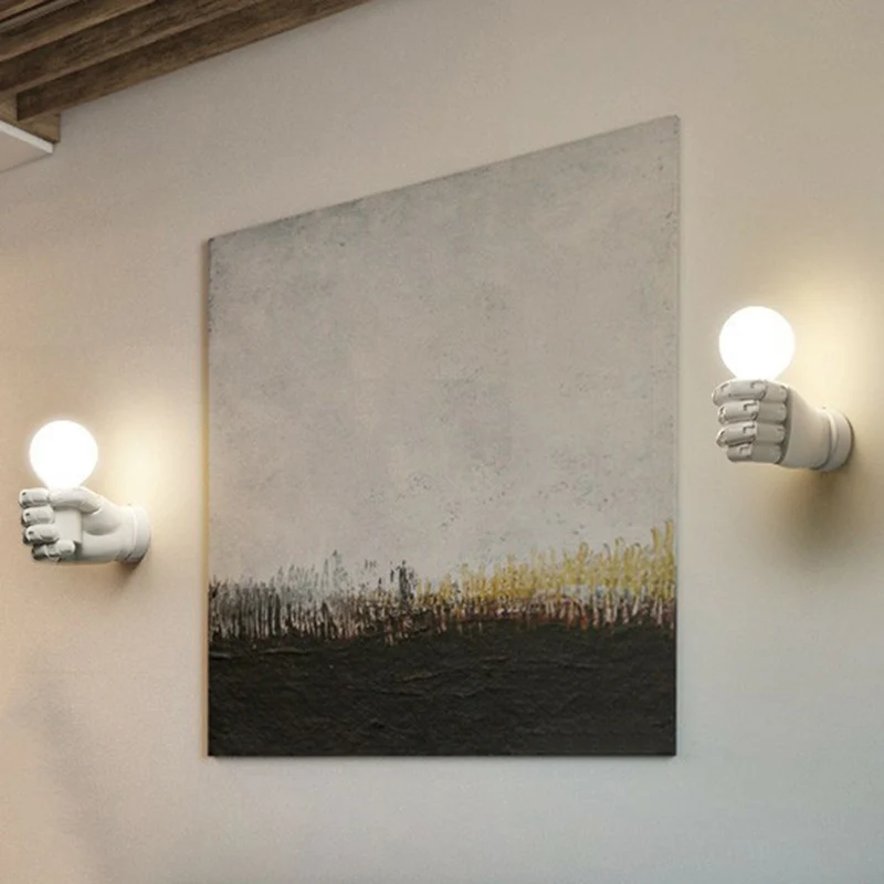 Resin Fist Wall Lamp Fixture Artistic 1 Bulb Wall Mounted Lighting Restaurant - Incl. Garantie White