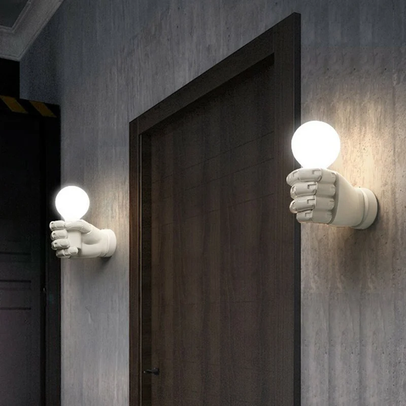 Resin Fist Wall Lamp Fixture Artistic 1 Bulb Wall Mounted Lighting Restaurant - Incl. Garantie White
