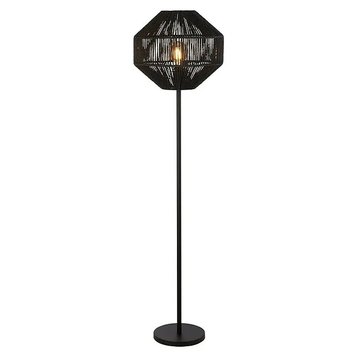 Searchlight Vloerlamp Wicker - Hoogte: 155 cm, Zwart, E27, 60 W