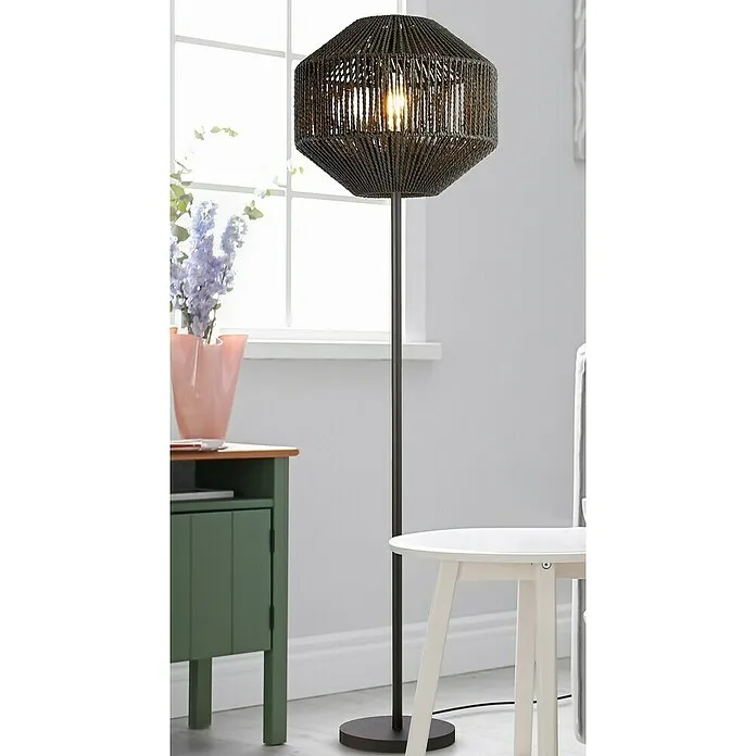 Searchlight Vloerlamp Wicker - Hoogte: 155 cm, Zwart, E27, 60 W
