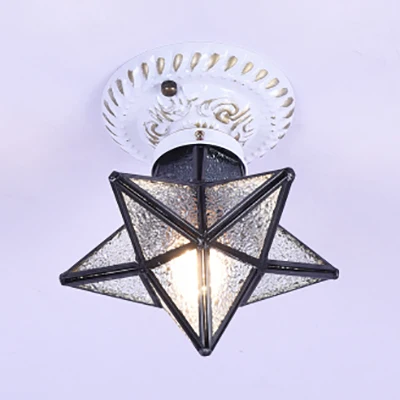 Tiffany Rustic Star Flush Light 1-kops gebrandschilderd glas Mini-plafondlamp blauw / licht / blauw-geel-groen voor slaapk...