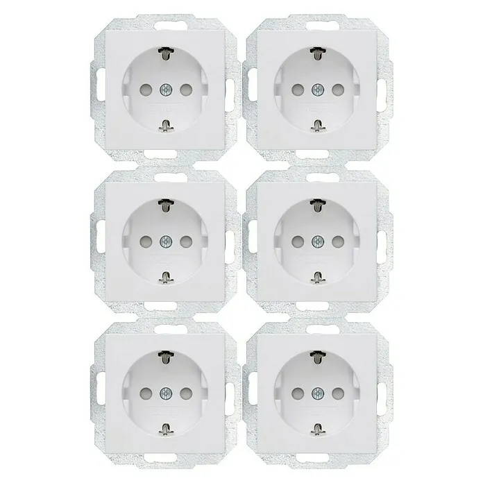 Inbouw Kopp Stopcontact 1V RA SH Athenis 6 pack - Wit, Mat, Kunststof, Onderbouwmontage, 6 st.