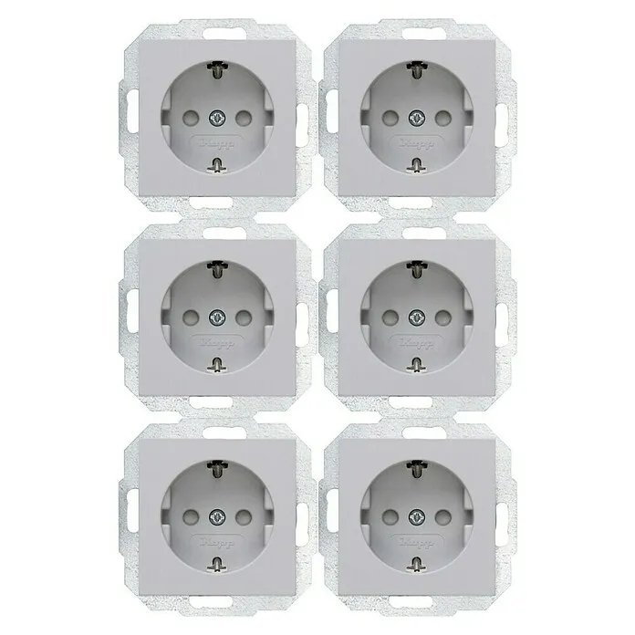 Kopp Stopcontact 1V RA SH Athenis 6 pack - Grijs, Mat, Kunststof, Onderbouwmontage, 6 st. voor Badkamer en Keuken