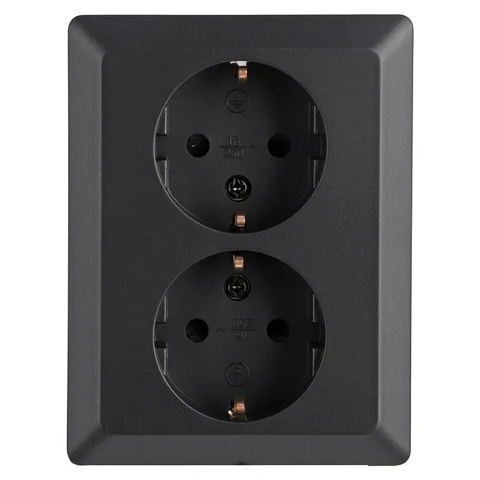 Wand Q-Link Dubbel stopcontact - Zwart, Kunststof, Onderbouwmontage