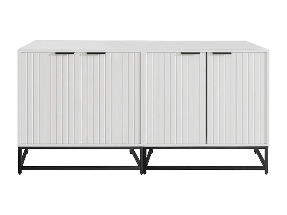 Dressoir met 4 deuren met handgrepen en metalen poten - Spaanplaat - Wit