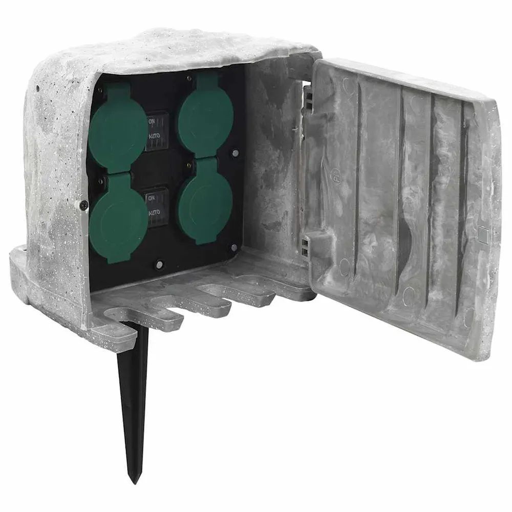 Tuinstopcontact met grondpin lichtsensor 4-wegs steenlook grijs - Montagegereed