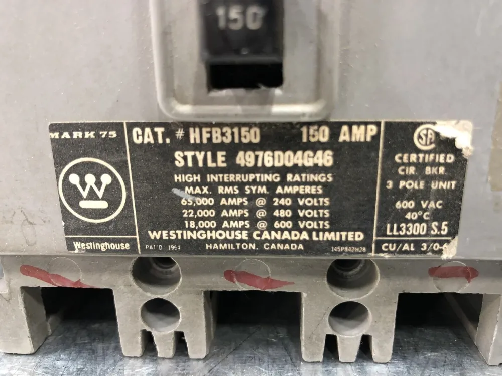 150 Amp, 3 Pole, 600 Volts Circuit Breaker HFB3150