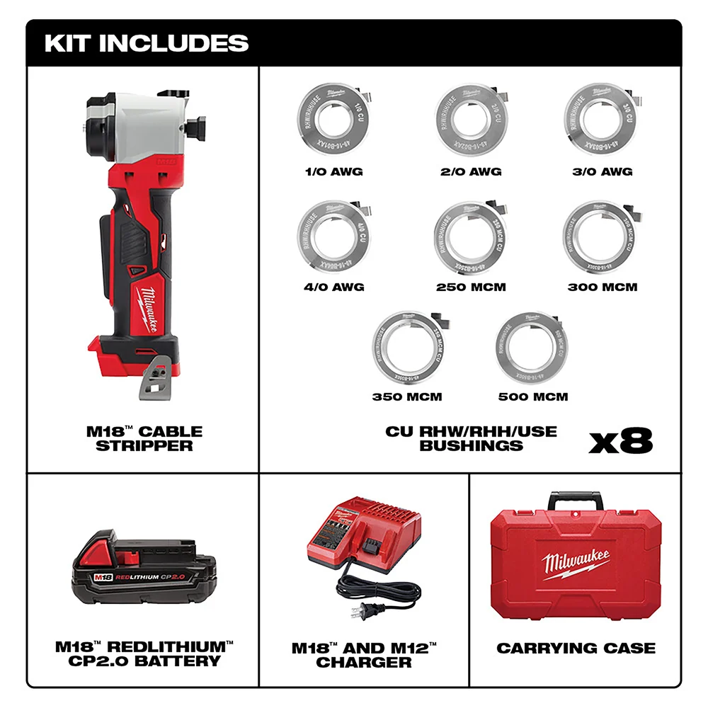 MILWAUKEE M18 Cable Stripper Kit Cu RHW / RHH / USE Complete Set van 12