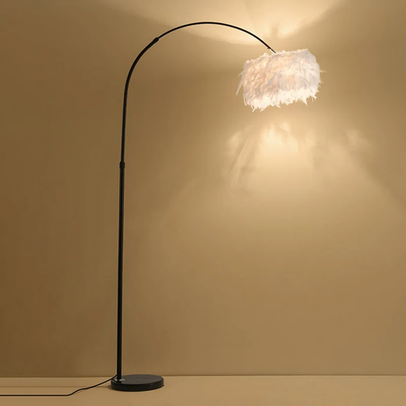 Feather Drum Stand Up Lamp Simplicity 1-lamp vloerverlichting met boogarm voor woonkamer