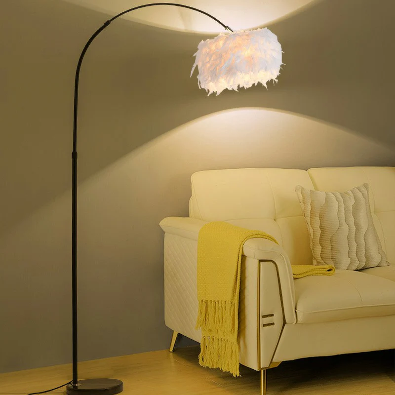 Feather Drum Stand Up Lamp Simplicity 1-lamp vloerverlichting met boogarm voor woonkamer