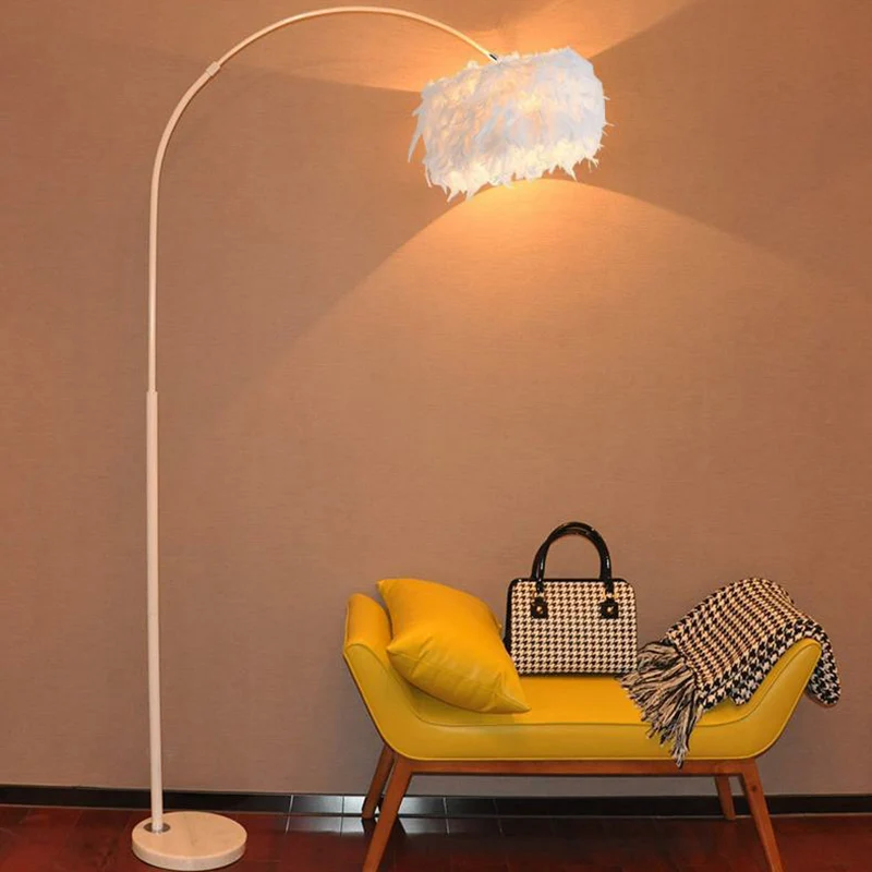 Feather Drum Stand Up Lamp Simplicity 1-lamp vloerverlichting met boogarm voor woonkamer