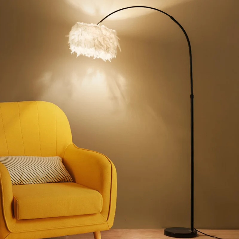 Feather Drum Stand Up Lamp Simplicity 1-lamp vloerverlichting met boogarm voor woonkamer