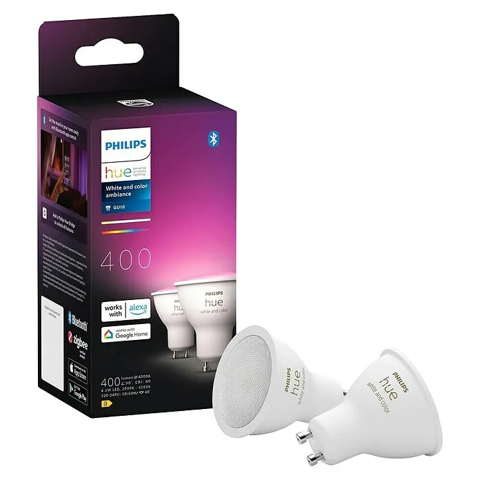 Philips Hue Smart-ledlamp - GU10, Dimbaar, RGBW, 400 lm, 4,2 W, 2 st.