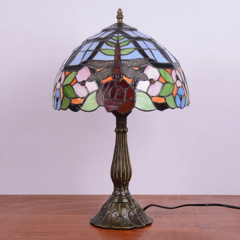 1-lichts nachtkastjelamp Tiffany Dragonfly op roze oranje/roze/beige tafelverlichting met komvormige kap - Incl. Garantie
