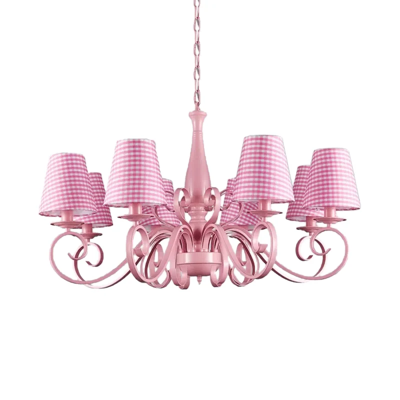 Roze taps toelopende schaduwkroonluchter 8-kops metalen hanglamp voor hotelrestaurant - Incl. Garantie