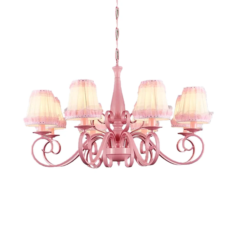 Roze taps toelopende schaduwkroonluchter 8-kops metalen hanglamp voor hotelrestaurant - Incl. Garantie