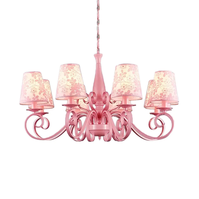 Roze taps toelopende schaduwkroonluchter 8-kops metalen hanglamp voor hotelrestaurant - Incl. Garantie