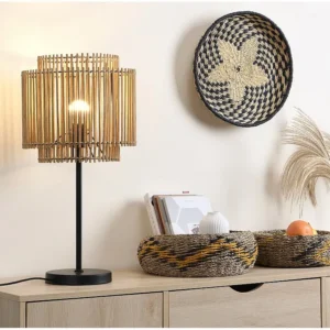 Tafellamp etnische stijl van bamboe en zwart metaal - D 30 x H 60 cm - PARANA - Koop nu | Snel Leverbaar