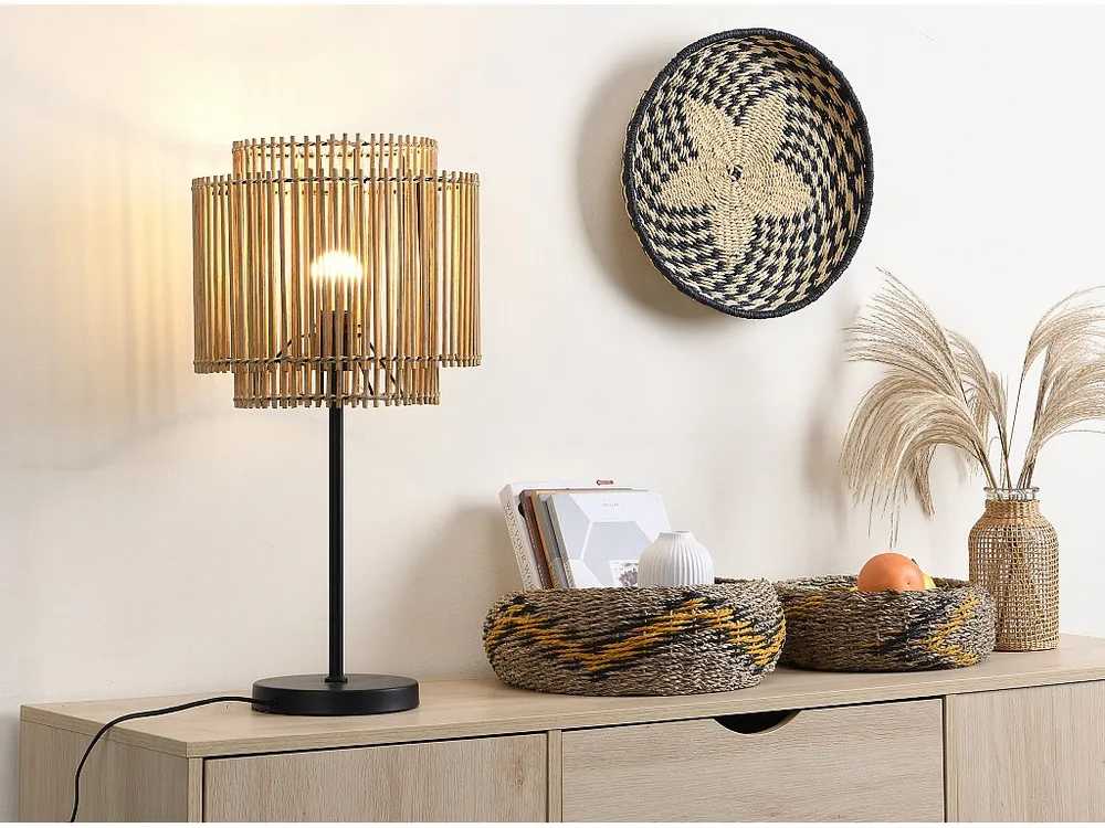 Tafellamp etnische stijl van bamboe en zwart metaal - D 30 x H 60 cm - PARANA - Koop nu | Snel Leverbaar