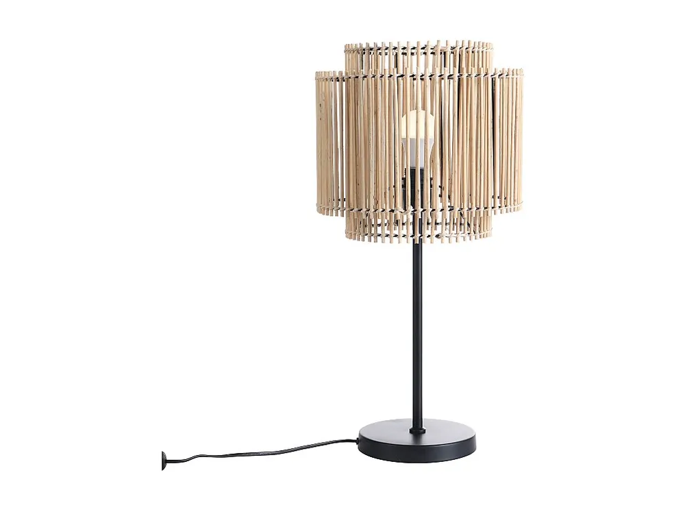 Tafellamp etnische stijl van bamboe en zwart metaal - D 30 x H 60 cm - PARANA - Koop nu | Snel Leverbaar