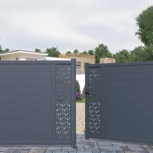 Elektrische draaipoort van aluminium met motieven - L.355 x H.181 cm - Antraciet - Koop nu