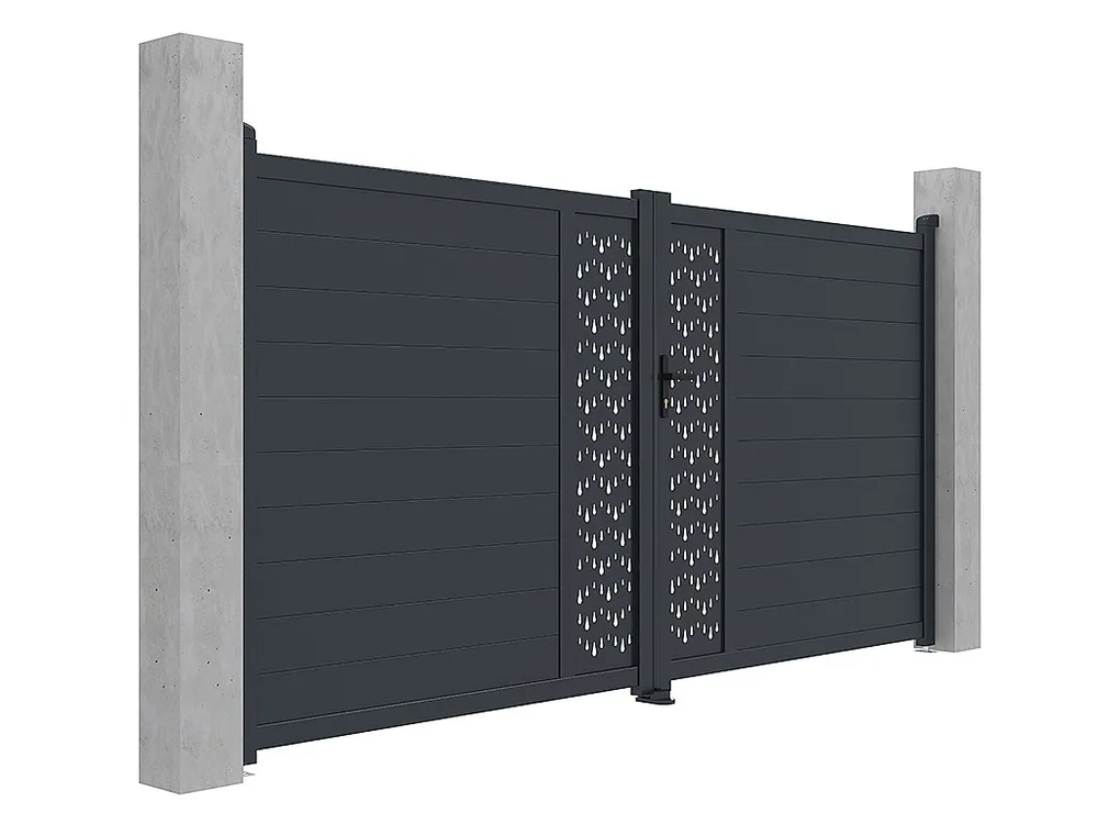 Elektrische draaipoort van aluminium met motieven - L.355 x H.181 cm - Antraciet - Koop nu