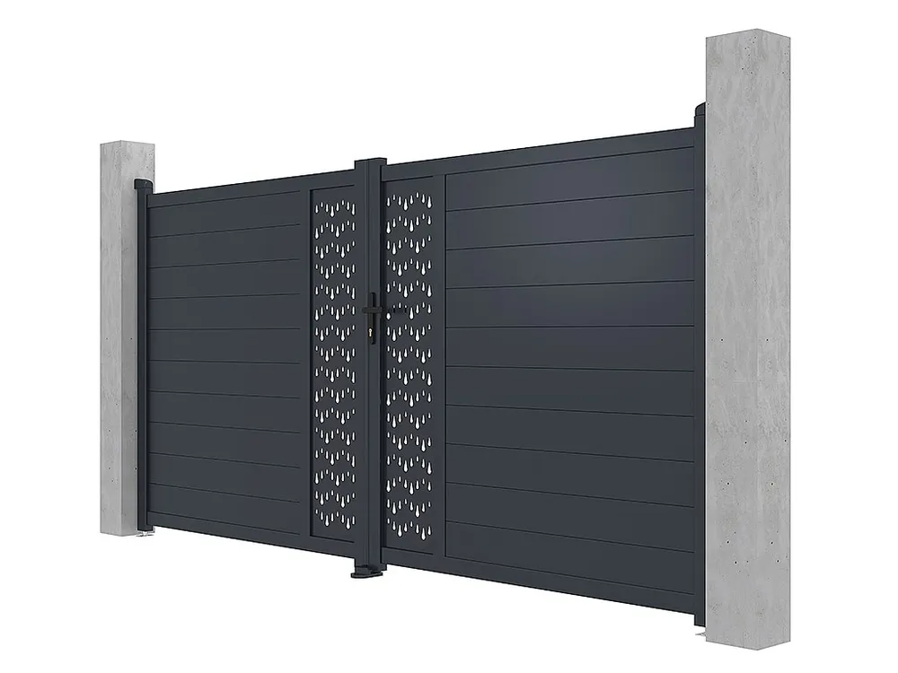 Elektrische draaipoort van aluminium met motieven - L.355 x H.181 cm - Antraciet - Koop nu