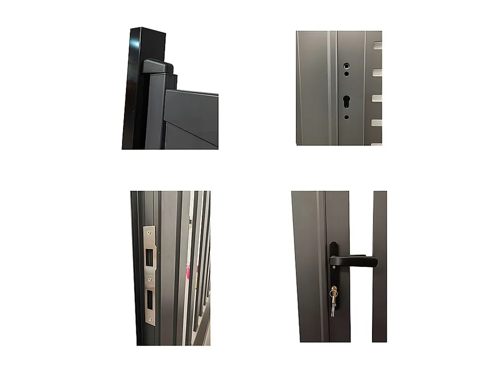 Halfopengewerkte aluminium draaipoort met motief B300 x H164 cm antraciet LABRIT II