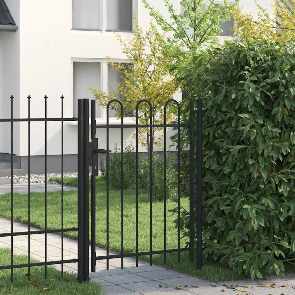 Poort met gebogen bovenkant enkel 1x1,2 m staal zwart