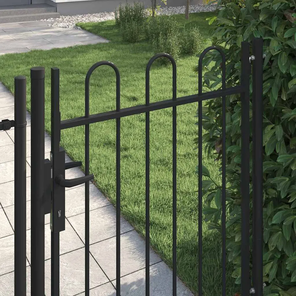 Poort met gebogen bovenkant enkel 1x1,2 m staal zwart