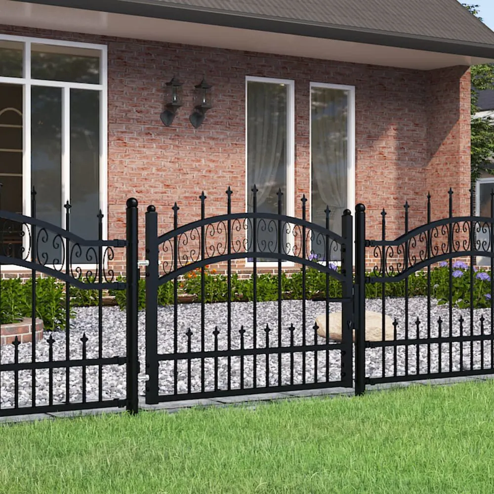 Poort met spijlpunten 103x120 cm gepoedercoat staal zwart