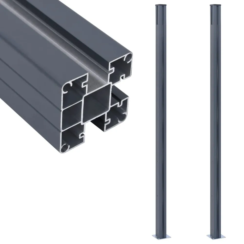 Schuttingpalen 2 st 185 cm aluminium donkergrijs