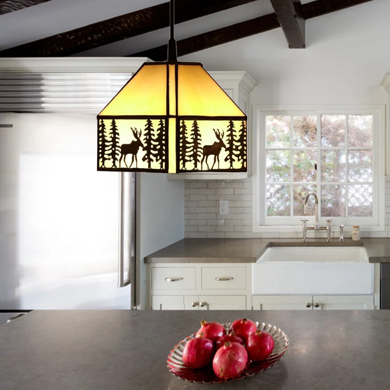 Tiffany hanglampen voor keuken, verstelbare kunstglazen plafondlamp met hertenpatroon | Snel Thuisbezorgd