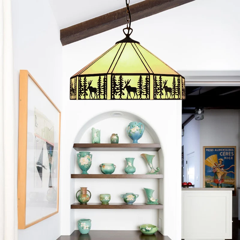 Tiffany hanglampen voor keuken, verstelbare kunstglazen plafondlamp met hertenpatroon | Snel Thuisbezorgd