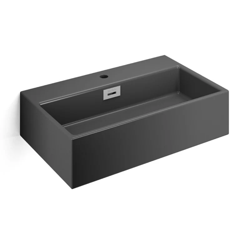 Countertop or wandbevestigd sink matte ceramic faucet hole and overflow without drain Lineabeta Quarelo anthracite color c...