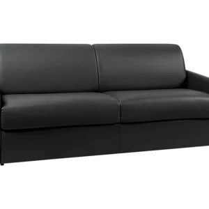 Vierzits express bedbank 14 cm Kunstleer Zwart CALIFE - Met Inklapbaar Blad