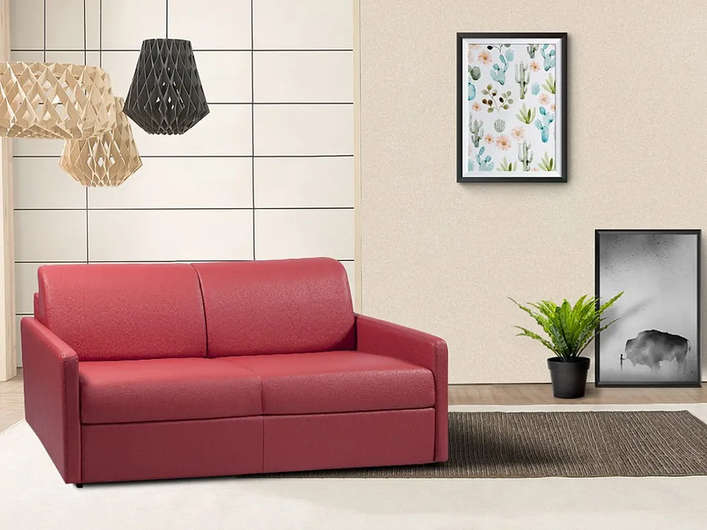 Vierzits express bedbank 14 cm Kunstleer Zwart CALIFE - Met Inklapbaar Blad