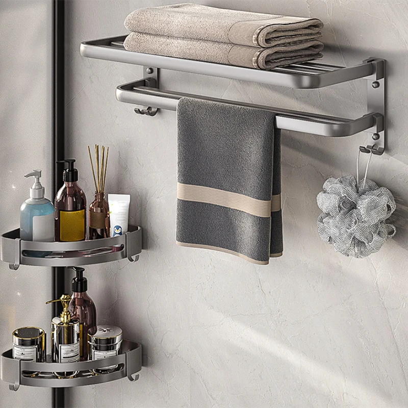Contemporain Bath Hardware Set Towel Bar Paper Holder Grey Bathroom Accessory Kit
