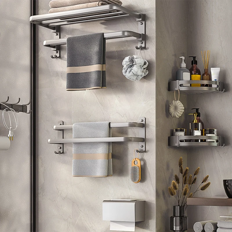 Contemporain Bath Hardware Set Towel Bar Paper Holder Grey Bathroom Accessory Kit