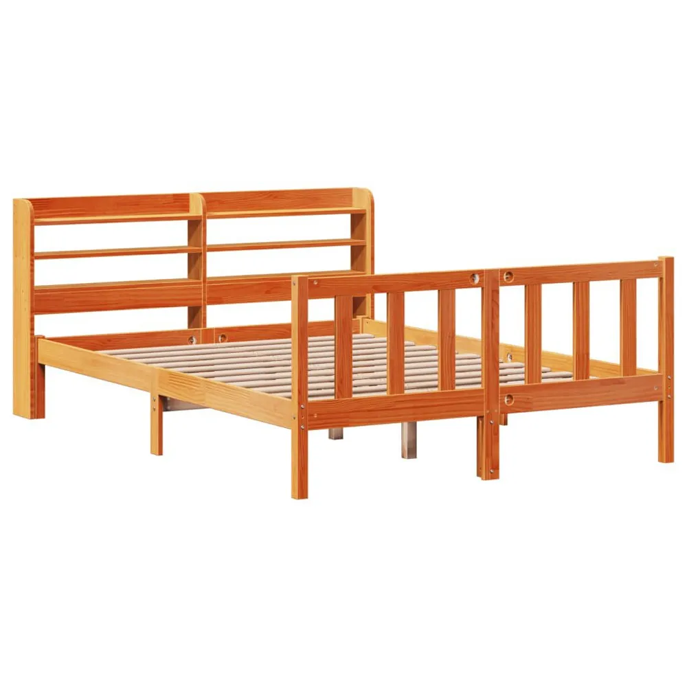 Bedframe met hoofdbord massief grenenhout wasbruin 120x190 cm