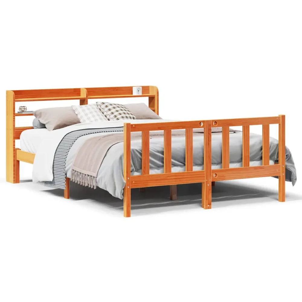 Bedframe met hoofdbord massief grenenhout wasbruin 120x190 cm