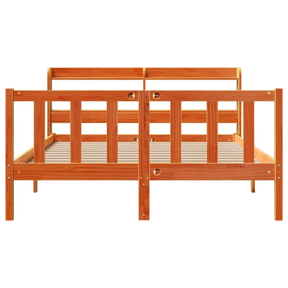Bedframe met hoofdbord massief grenenhout wasbruin 120x190 cm