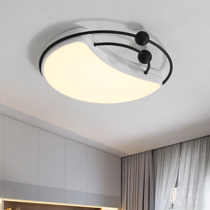 Minimalist Moon Flush Mount Light Fixture LED Metal Ceiling Lamp Sneeuwwit and Black Recessed Diffuser, White/Warm Light B...