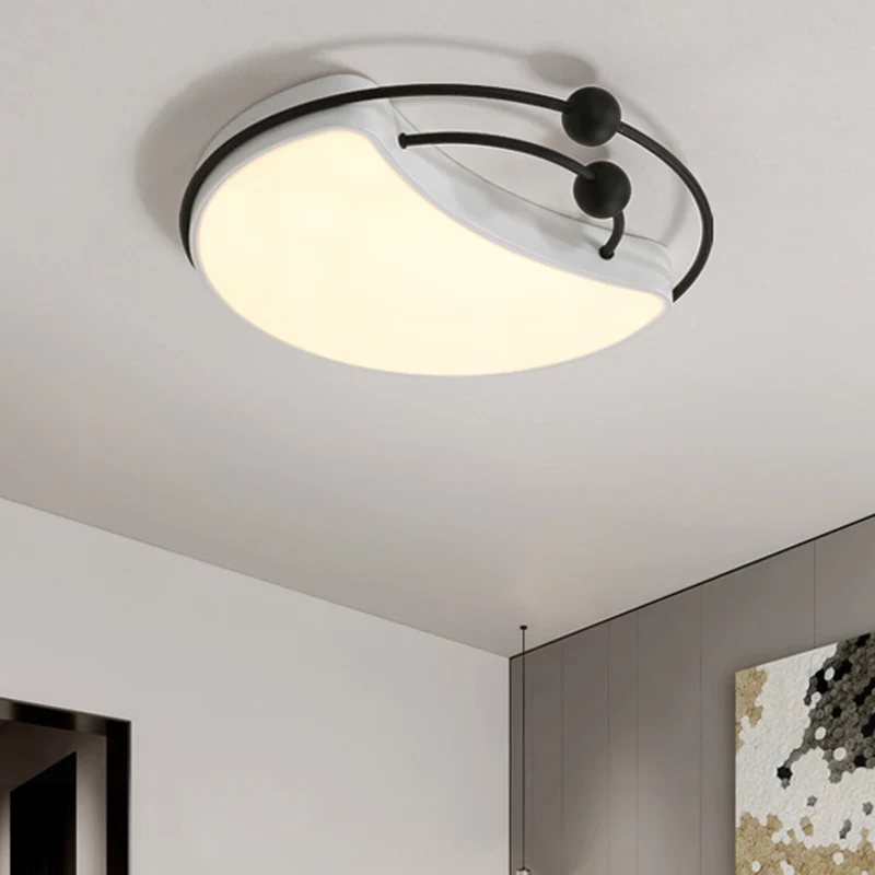 Minimalist Moon Flush Mount Light Fixture LED Metal Ceiling Lamp Sneeuwwit and Black Recessed Diffuser, White/Warm Light B...